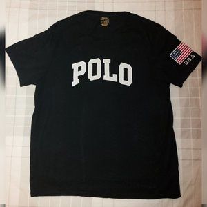 Polo Ralph Lauren Embroidered Text USA Flag Patch White Black T Shirt Patriotic